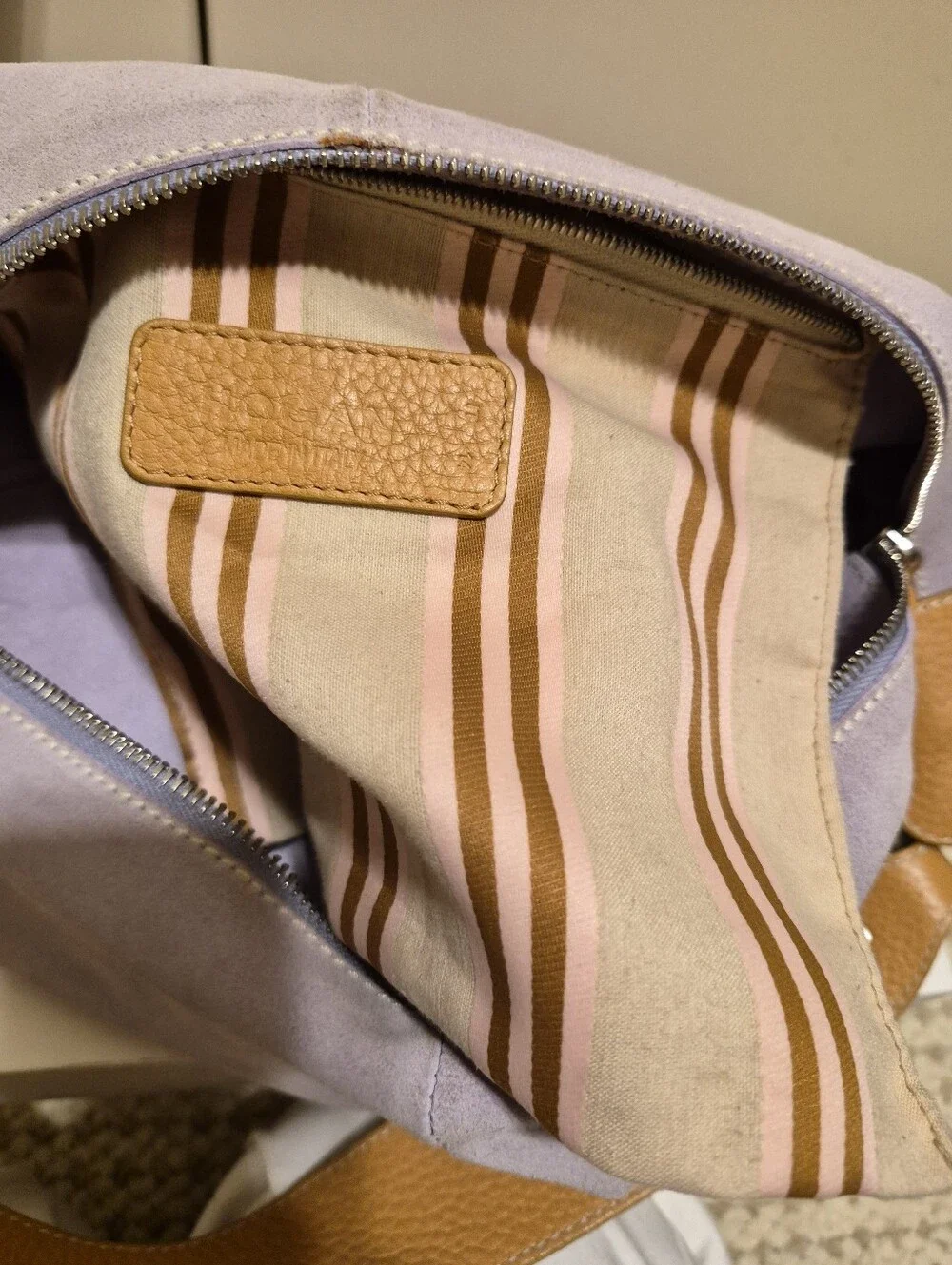 HOGAN Gray Lavender Suede Leather Hobo Shoulder Hand Bag RET. $525 Made in Italy